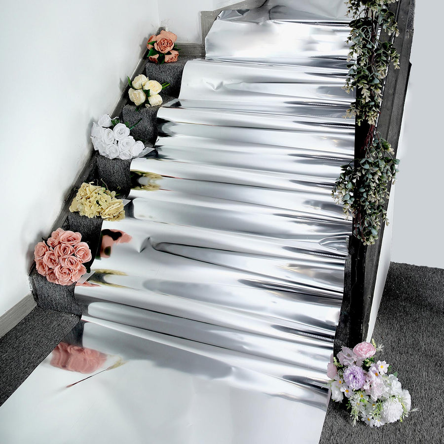 3ftx65ft Metallic Silver Mirrored Wedding Aisle Runner Non-Woven Red Carpet Runner Hollywood Parties