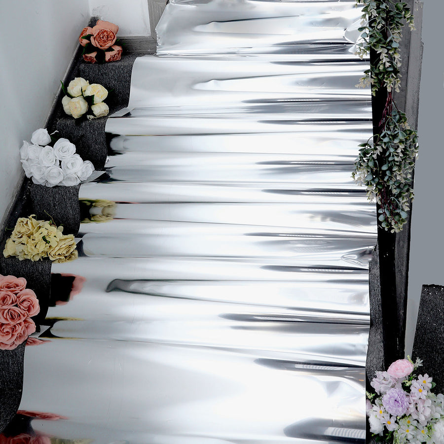 3ftx65ft Metallic Silver Mirrored Wedding Aisle Runner Non-Woven Red Carpet Runner Hollywood Parties