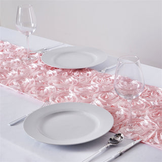 Blush Grandiose Rosette Satin Table Runner - Perfect for Any Occasion