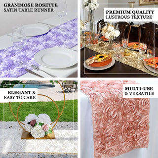 Enhance Your Wedding Decor with the Lavender Grandiose Rosette Satin Table Runner