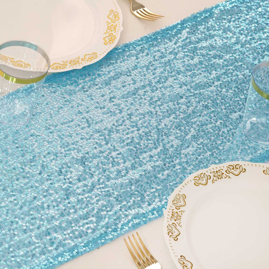 12"x108" Serenity Blue Sequin Table Runners