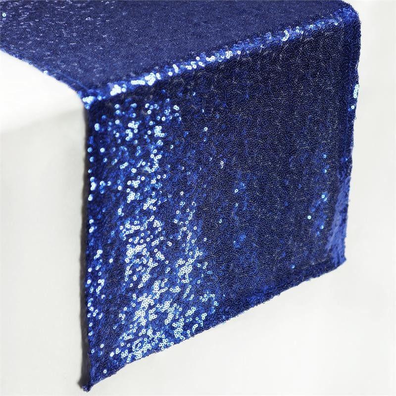 Navy Blue Premium Sequin Table Runners - Table Top Wedding Catering Party Decorations - 108x12"