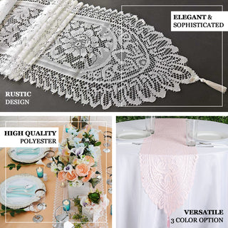 Blush Lace Floral Embroidered Table Runner - The Perfect Accent for Any Event