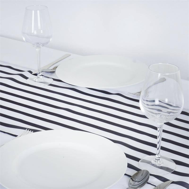 Lovable Satin Stripes Table Runner - White / Black