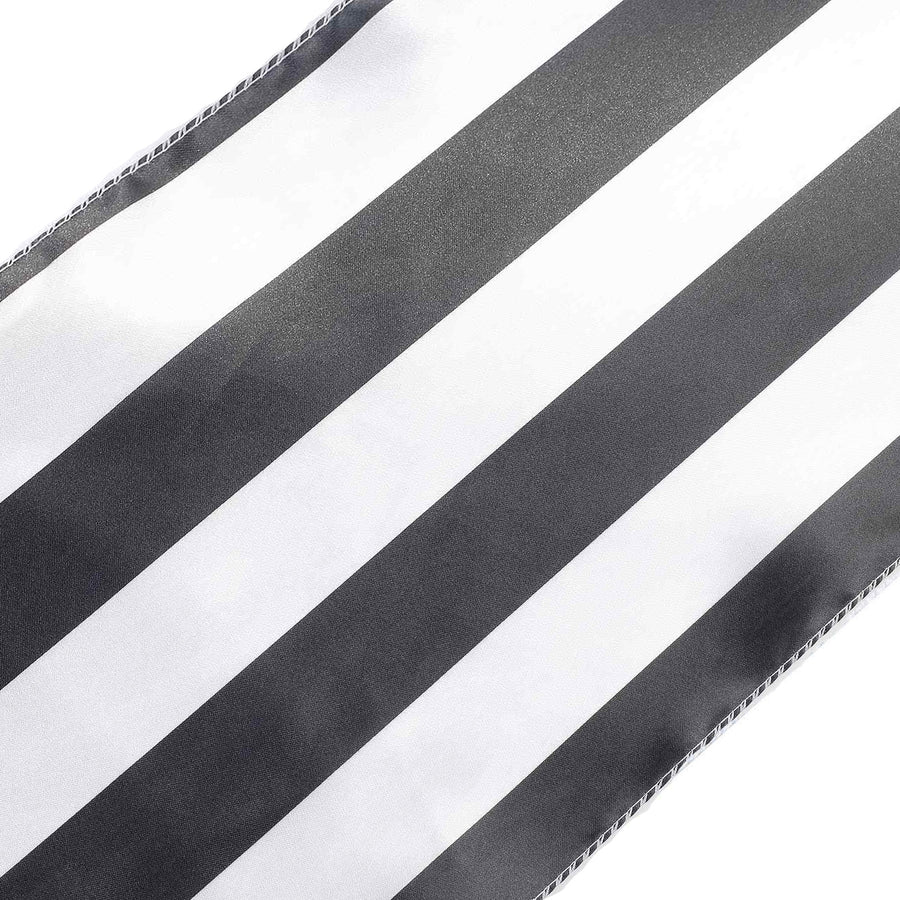 12  x 108 Inch | Black & White | Stripe Satin Table Runners#whtbkgd