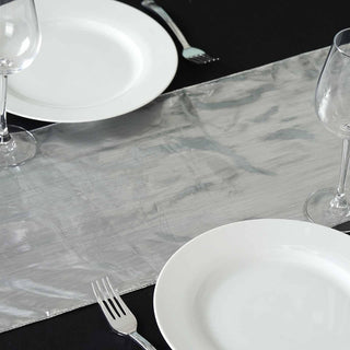 Create a Stunning Table Setting with the Shiny Metallic Foil Silver Lame Fabric Table Runner