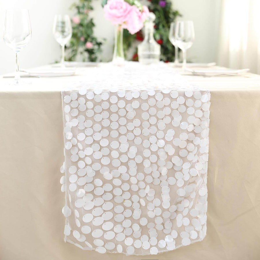 13x108 inch White Big Payette Sequin Table Runner