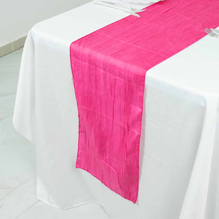 Elevate Your Event Decor with the Fuchsia Accordion Crinkle Taffeta Linen Table Runner