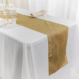 Enhance Your Table Setting with the 12"x108" Gold Accordion Crinkle Taffeta Table Runner