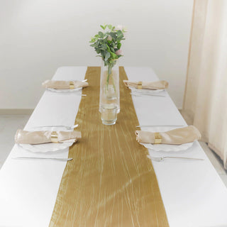 Add Elegance to Your Table with the 12"x108" Gold Accordion Crinkle Taffeta Table Runner