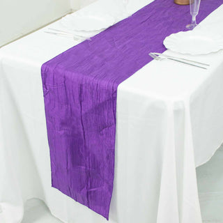 Create a Magical Atmosphere with the Purple Accordion Crinkle Taffeta Linen Table Runner