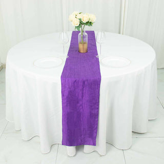 Add a Touch of Elegance to Your Table with the Purple Accordion Crinkle Taffeta Linen Table Runner