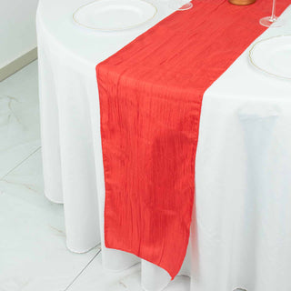 Elevate Your Event Decor with the Red Accordion Crinkle Taffeta Linen Table Runner