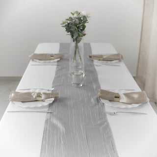 Add Elegance to Your Table with the Silver Accordion Crinkle Taffeta Table Runner