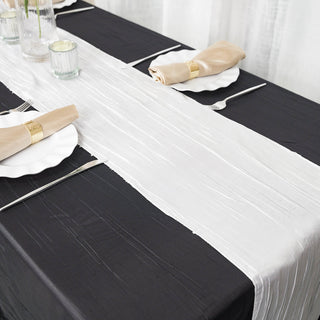 Experience the Luxury of the White Accordion Crinkle Taffeta Table Runner