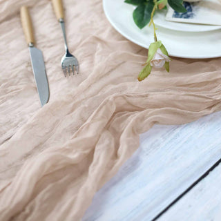Create a Rustic Boho Look with the 10ft Nude Beige Gauze Cheesecloth Boho Table Runner