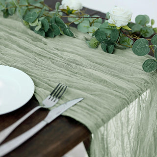 Add Elegance to Your Event with the Dusty Sage Green Gauze Cheesecloth Boho Table Runner