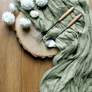 Enhance Your Party with the Dusty Sage Green Gauze Cheesecloth Boho Table Runner