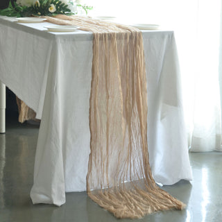 Beige Gauze Cheesecloth Boho Table Runner - Add a Touch of Rustic Elegance to Your Event Decor