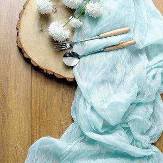 Add a Touch of Elegance with the Baby Blue Gauze Cheesecloth Boho Table Runner