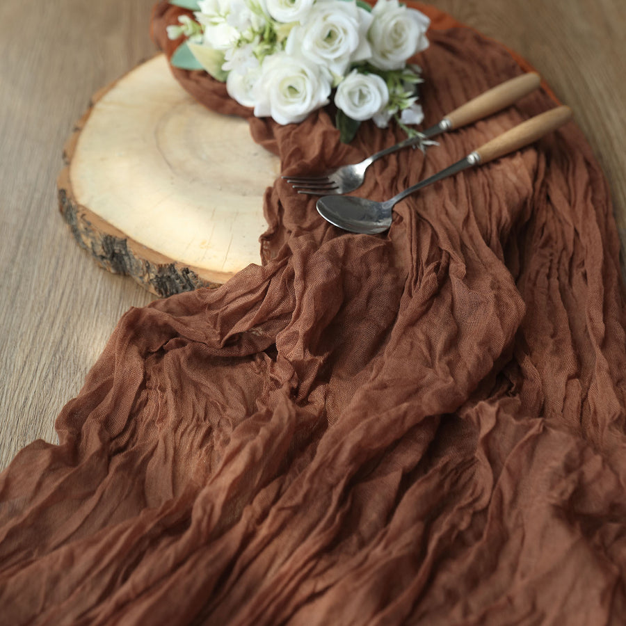 10ft Brown Gauze Cheesecloth Boho Table Runner#whtbkgd