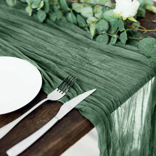 Add a Touch of Elegance with the Olive Green Gauze Cheesecloth Boho Table Runner