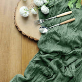 10ft Olive Green Gauze Cheesecloth Boho Table Runner#whtbkgd