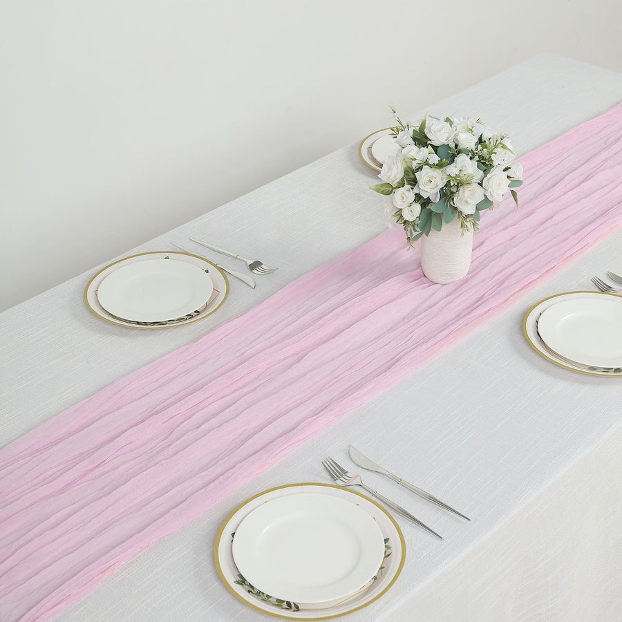 10ft Pink Gauze Cheesecloth Boho Table Runner