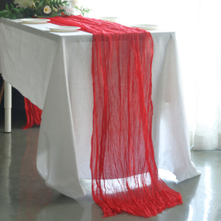 Add a Pop of Color to Your Event with the 10ft Red Gauze Cheesecloth Boho Table Runner