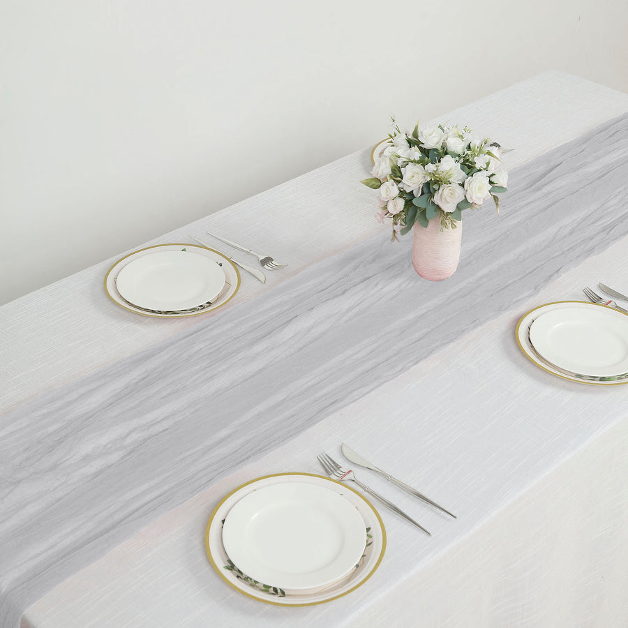 10ft Silver Gauze Cheesecloth Boho Table Runner