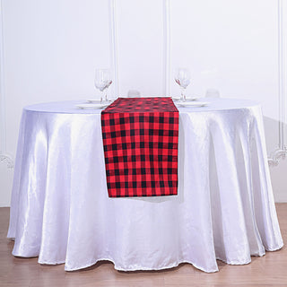 Black/Red Gingham Polyester Checkered Table Runner