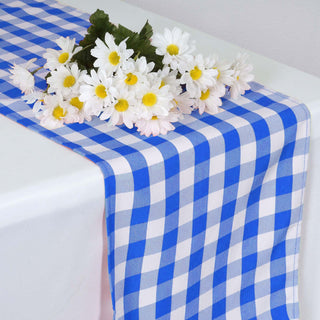 Blue and White Gingham Polyester Checkered Table Runner