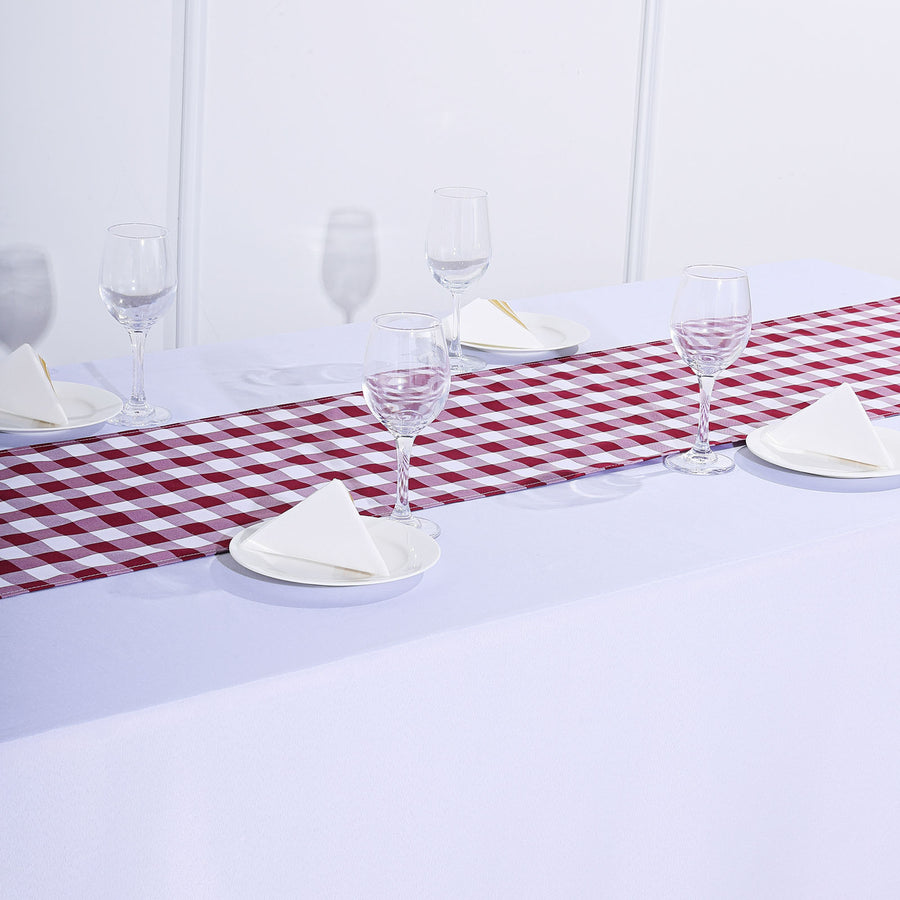 Buffalo Plaid Table Runner | Burgundy / White | Gingham Polyester Checkered Table Runner