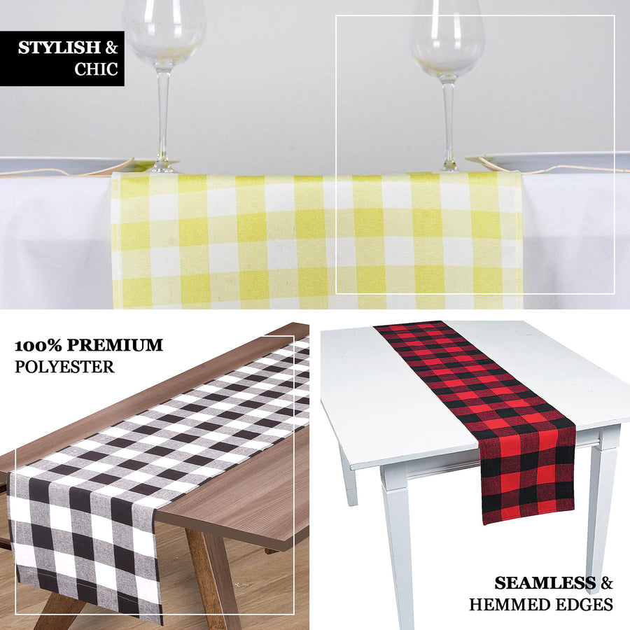 Buffalo Plaid Table Runner | Green / White | Gingham Polyester Checkered Table Runner