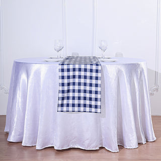 Add Elegance to Your Table with the Navy Blue/White Gingham Polyester Table Runner