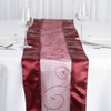 14"x108" Burgundy Satin Embroidered Sheer Organza Table Runner#whtbkgd