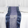 14"x108" Navy Blue Satin Embroidered Sheer Organza Table Runner#whtbkgd