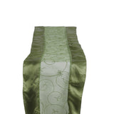 14"x108" Olive Green Satin Embroidered Sheer Organza Table Runner