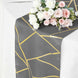 9ft Charcoal Gray With Gold Foil Geometric Pattern Table Runner