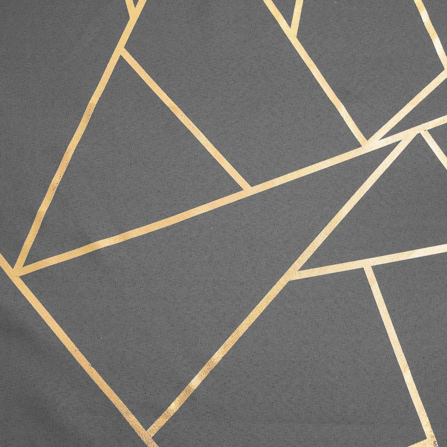 9ft Charcoal Gray With Gold Foil Geometric Pattern Table Runner#whtbkgd