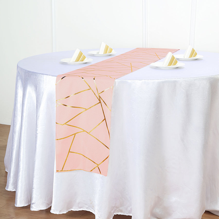 9ft Blush / Rose Gold With Gold Foil Geometric Pattern Table Runner