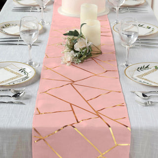 Dusty Rose / Gold Foil Geometric Pattern Polyester Table Runner - A Must-Have for Every Occasion