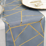 9ft Dusty Blue With Gold Foil Geometric Pattern Table Runner