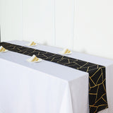 9ft Black With Gold Foil Geometric Pattern Table Runner