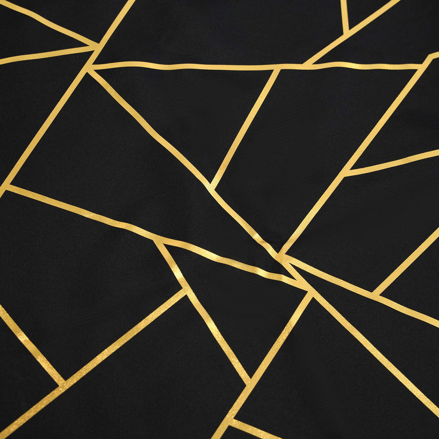 9ft Black With Gold Foil Geometric Pattern Table Runner#whtbkgd
