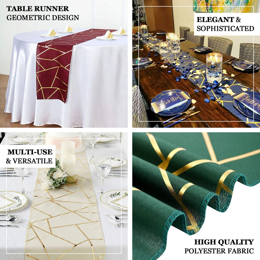 9ft White With Gold Foil Geometric Pattern Table Runner