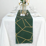 9ft Hunter Emerald Green With Gold Foil Geometric Pattern Table Runner
