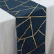 9ft Navy Blue With Gold Foil Geometric Pattern Table Runner