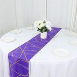 9ft Purple With Gold Foil Geometric Pattern Table Runner