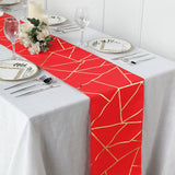 9ft Red With Gold Foil Geometric Pattern Table Runner